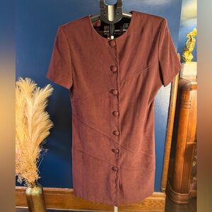 Vintage Elegant Burgundy Button-Up Dress